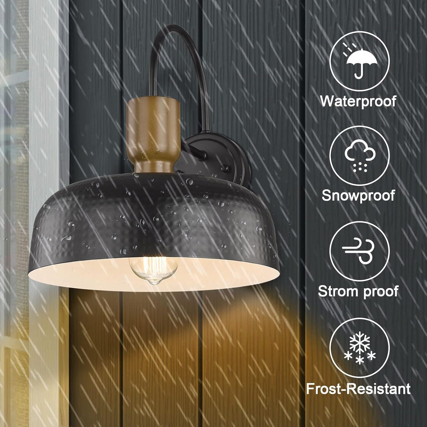 Outdoor Barn Light Gooseneck Barn Light, Farmhouse Exterior Wall Mount Light Vintage Wall Lighting Fixture Industrial Sconce Lantern for Porch, Entryway, Garage, Black, 1 Pack