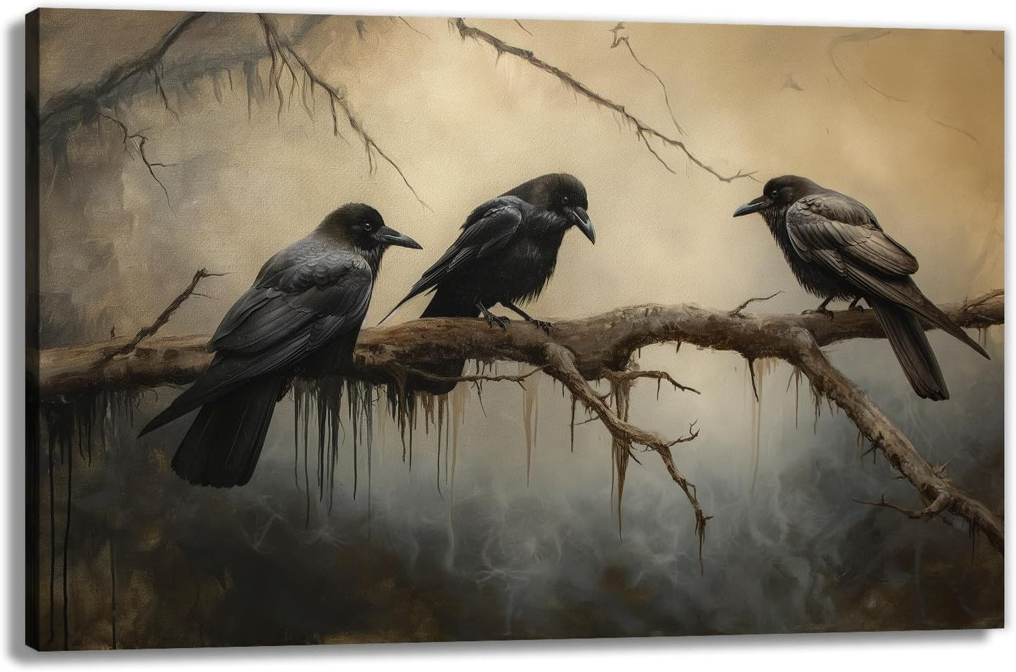 OAAPITI Halloween Decor Vintage Crow Wall Art Retro Art Poster Creepy Raven Picture Print Horrid Cemetery Painting Artwork Home Wall Decor(Artwork-4,28"x42")