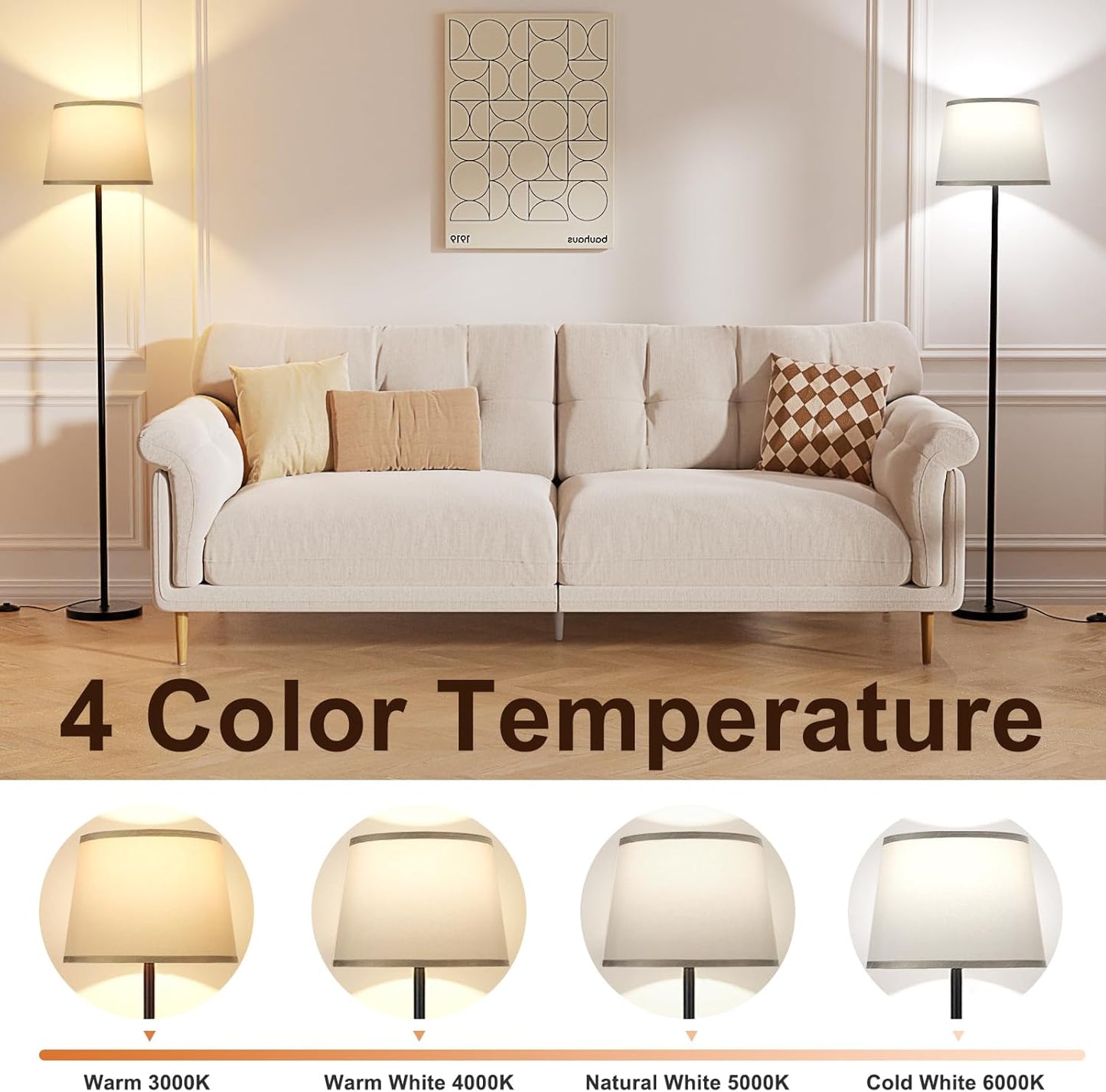 【Upgraded Floor Lamps for Living Room, Modern Floor Lamp with Remote Control, Dimmable Colors Temperature Standing Lamp Foot Switch, 9W Bulb Tall Lamps for Bedroom Office Kid Room - Grey