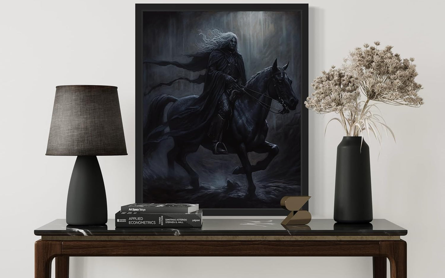 Black Dark Knight Poster Art Print, Halloween Scary Vintage Wall Art Academia Spooky Painting Decoration for Horror Prints, Gothic Posters Bedroom Decor 89 (Black Dark Knight, 11 x 14 inches, Black Frame)