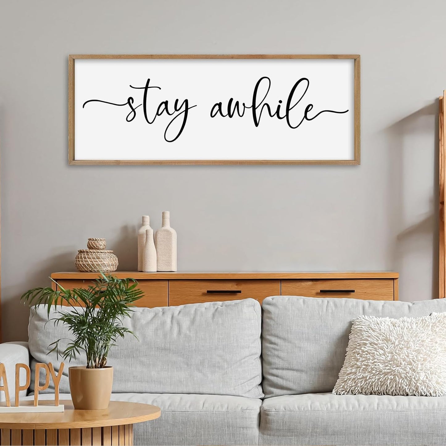 SRSZHIYUE Stay Awhile Sign Wall Decor Art 40"×15" Home Entryway Hallway Signs Large Wood Framed Wall Hanging (Wood)
