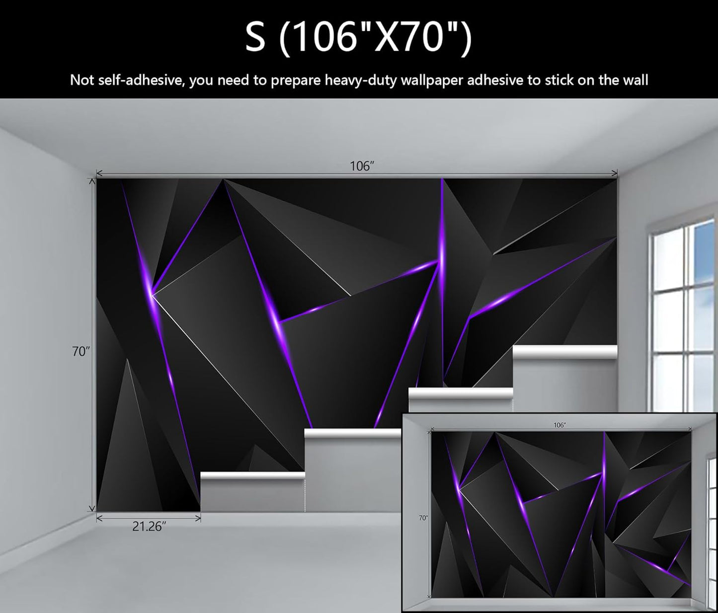 WFBHUA-3d Black Geometric Wallpaper Purple Lines Large Background Wall Mural for Bedroom Living Room (No Peel and Stick)