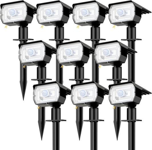 nipify 10 Pack Solar Lights Outdoor Waterproof, 3 Modes Motion Sensor Spot Lights,Solar Powered Spotlights 2-in-1 Auto On/Off Landscape Lighting for Outside Yard Wall Garden, Cool White