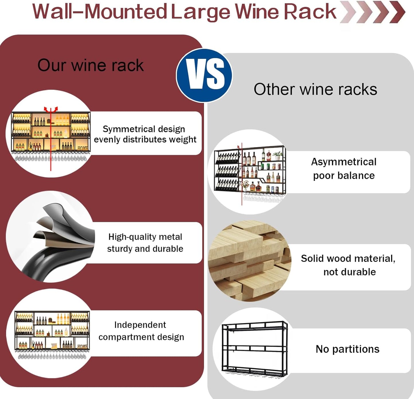 59Inch Wall Mounted Wine Rack, 3 Tiers Large Bar Shelves with 14 Glass Holder, Metal Wine Bottle Display Shelf, Modern Iron Liquor Shelf, for Kitchen Dining, Home Bar, Cellar (59.1" W)