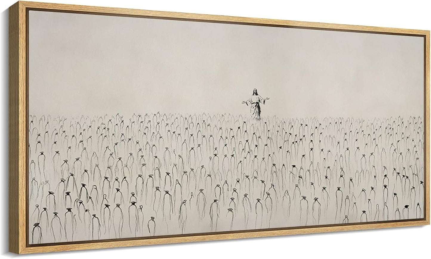 MUDECOR Extra Large Framed Canvas Print Wall Art Jesus Among The People Monochrome Religious Illustrations Decorative Colorful Multicolor for Bedroom - 60"x30"