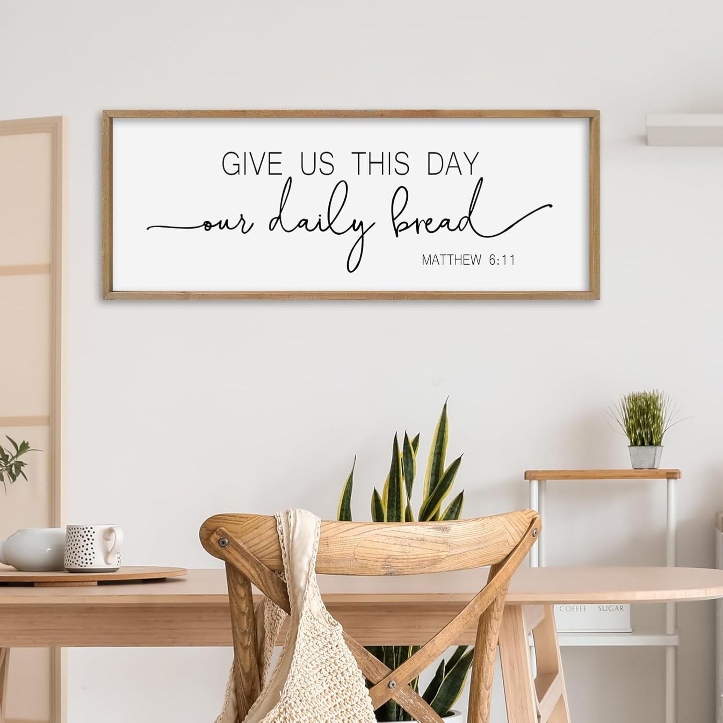 SRSZHIYUE Give Us This Day Our Daily Bread Sign Wall Decor Art 40"×15" Matthew 6:11 Dining Room Kitchen Large Wood Framed Wall Hanging (Wood)