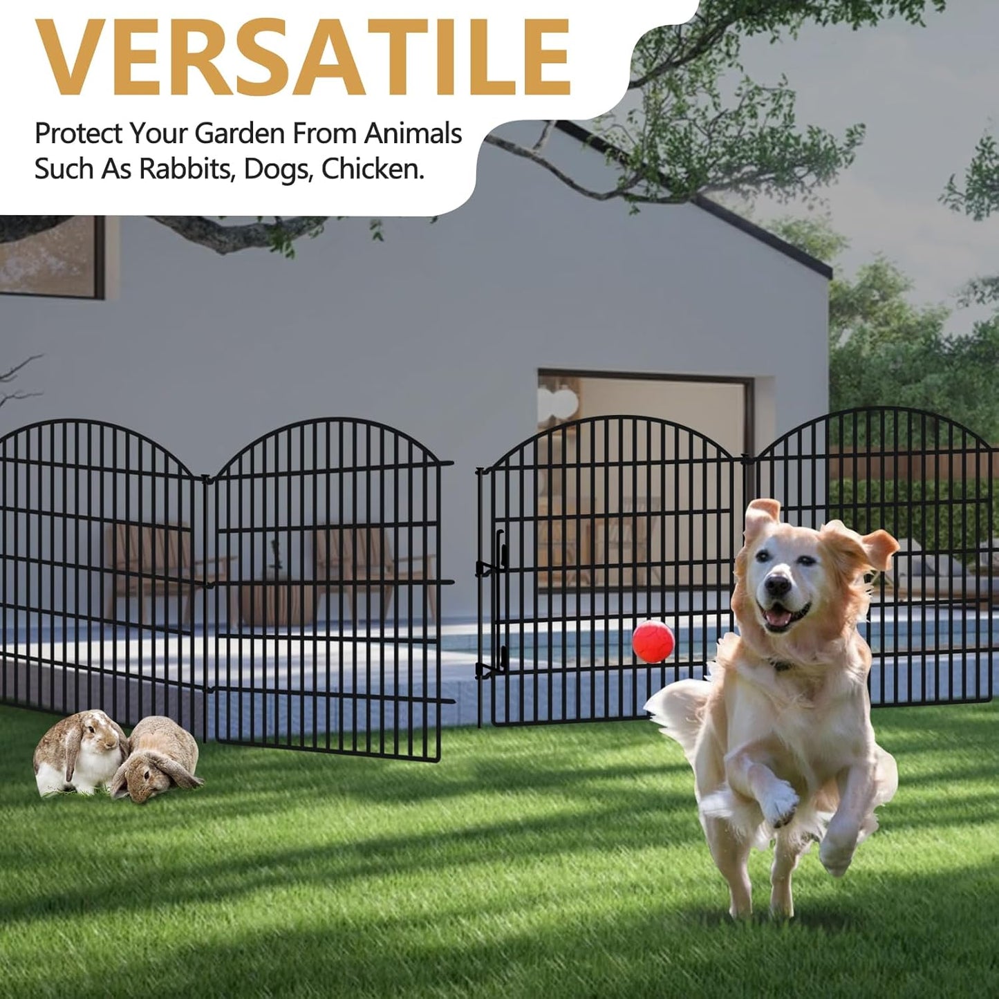 16 Panels Decorative Garden Fence with Lock, 33in (H) x 38.67ft (L) No Dig Dog Animal Barrier for Outdoor Yard, Rustproof Ground Stakes Metal Fencing for Yard, Patio, Flower Bed