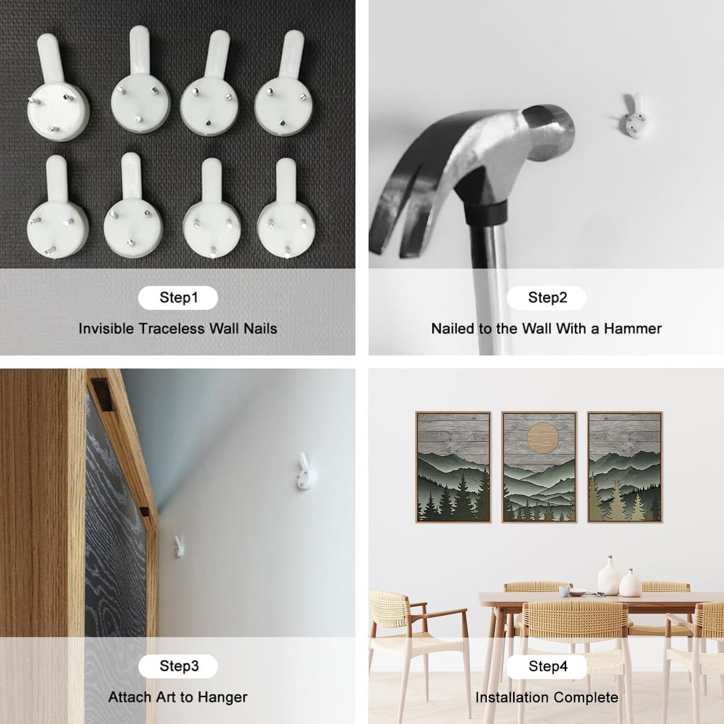 HLNIUC Mountain Framed Canvas Wall Art,Large Green Forest Woodcut Wall Decor Set of 3(16”x24”)Abstract Sun Forest Pine Trees Wall Painting,Rustic Sun Nature Landscape Art Print for Living Room,Bedroom