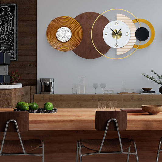 Modern Big Wall Clock Decorative Battery Operated Wall Clocks Large Mid Century Clock for Living Room,Silent Metal Wall Clock Circle Geometric Clocks for Home,Living Room,Bedroom