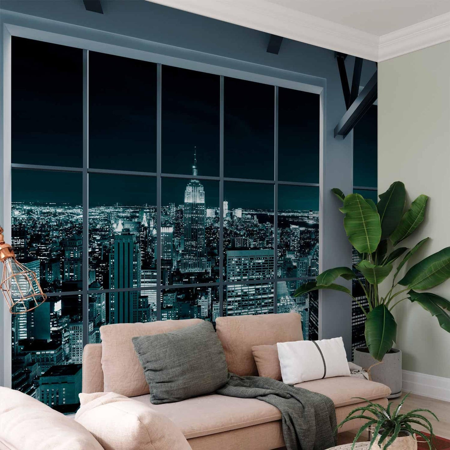 artgeist Wall Mural New York City 216x98 in - XXL Non-Woven Corner Wallpaper Fleece Angle Wall Decor Photo Print Picture Image Design Modern Night Window View Skyline Panorama c-A-0074-a-f