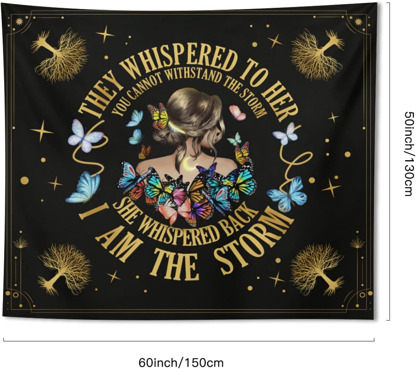 Inspirational Quote Tapestry Positive Motivational Uplifting Encouragement Gifts for Women Teens Girls,Inspirational Gift Wall Decor for Bedroom,They Whispered to Her You Cannot Withstand The Storm