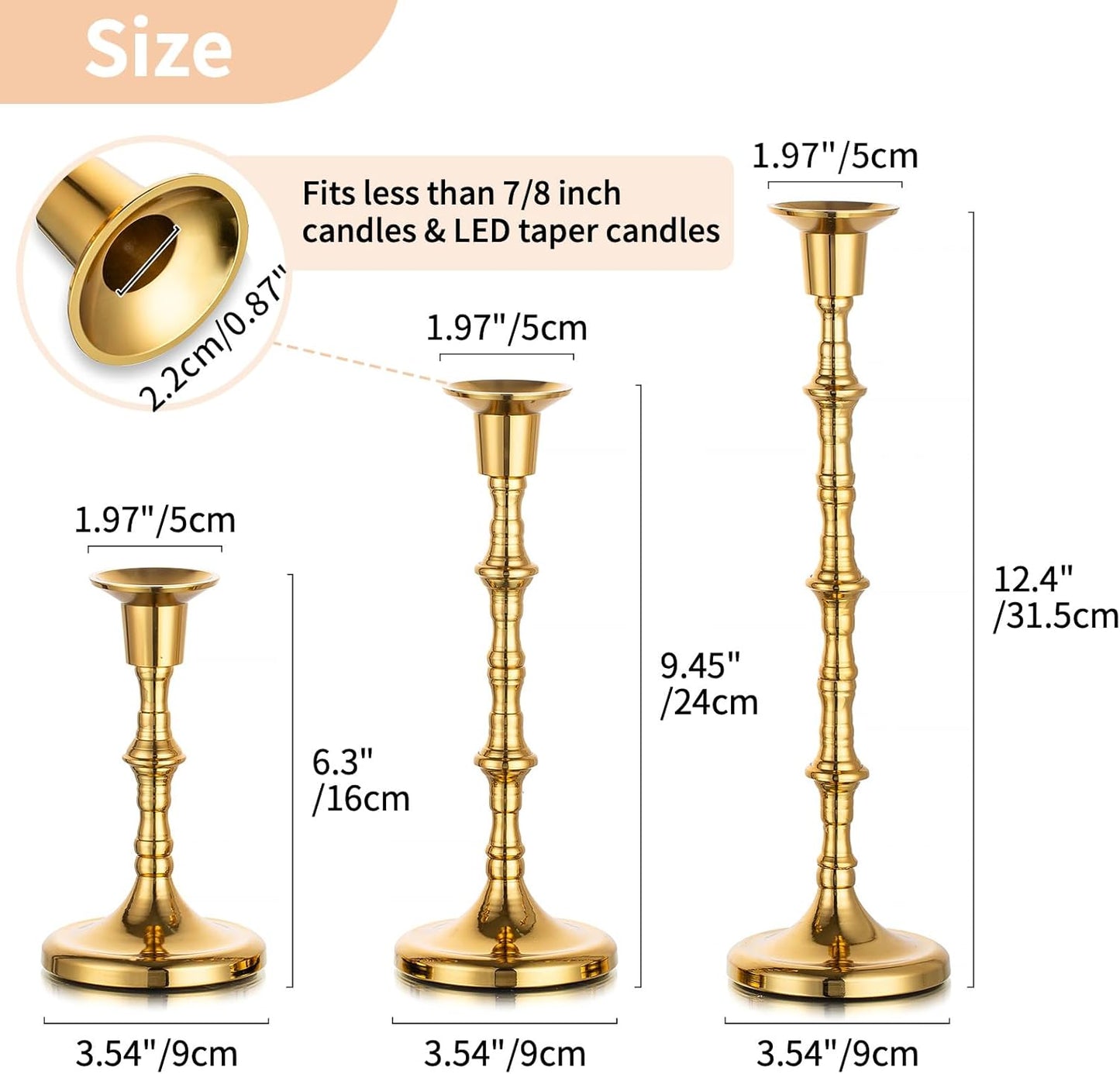 Nuptio Candle Holder Taper Candlestick Holders Gold Candle Holders for Unity Candles Metal Long Stem Candle Holders Set of 6 Home Decorations for Living Room Bathroom Dinner Table Cafe Table