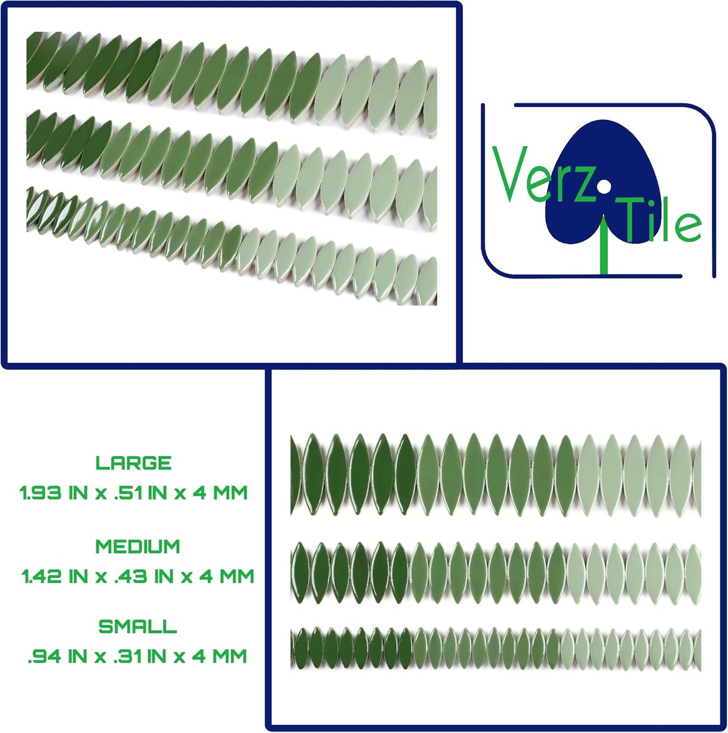 VerzTile Mosaic Tiles for Crafts - Petal Shaped Ceramic Tile Craft Hobbies & Art Projects 39 Color Options Endless Creativity DIY Design (Dark Green Mix)