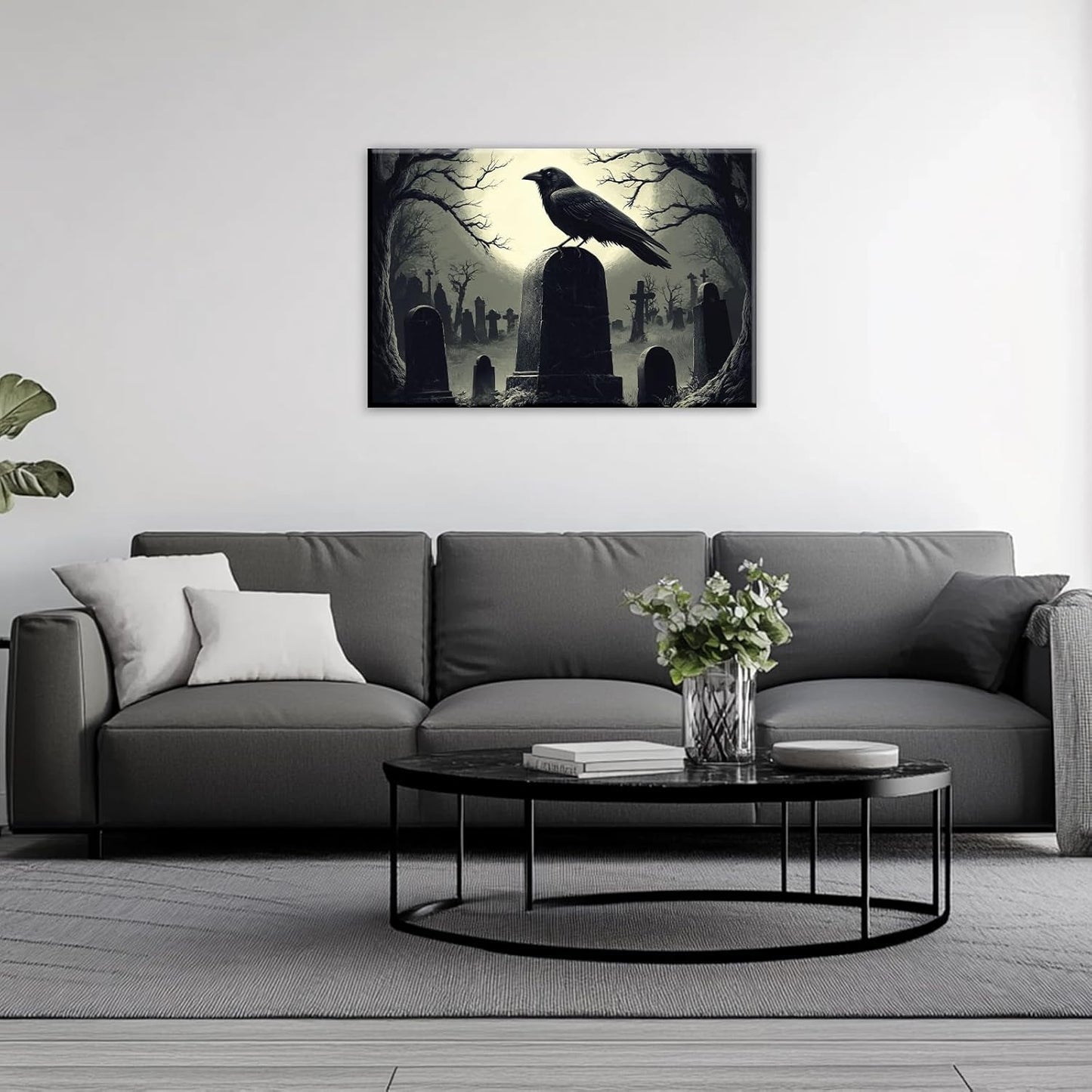 Crow Canvas Wall Art Gothic Black Bird On Branch Painting Print Spooky Forest Full Moon Scenery Poster Artwork Framed Halloween Home Decor(Artwork-3,20"x30")