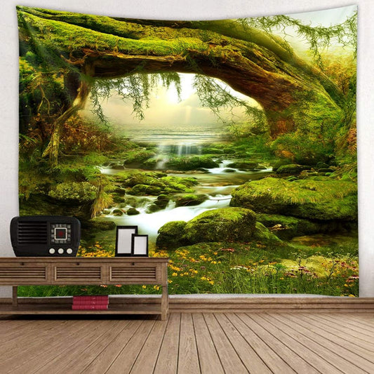 Llamazing Forest Landscape Home Decor - Living Room & Bedroom Magic Tapestry Curtain XGXL (Sunlight&Creek, 78''L60''W)