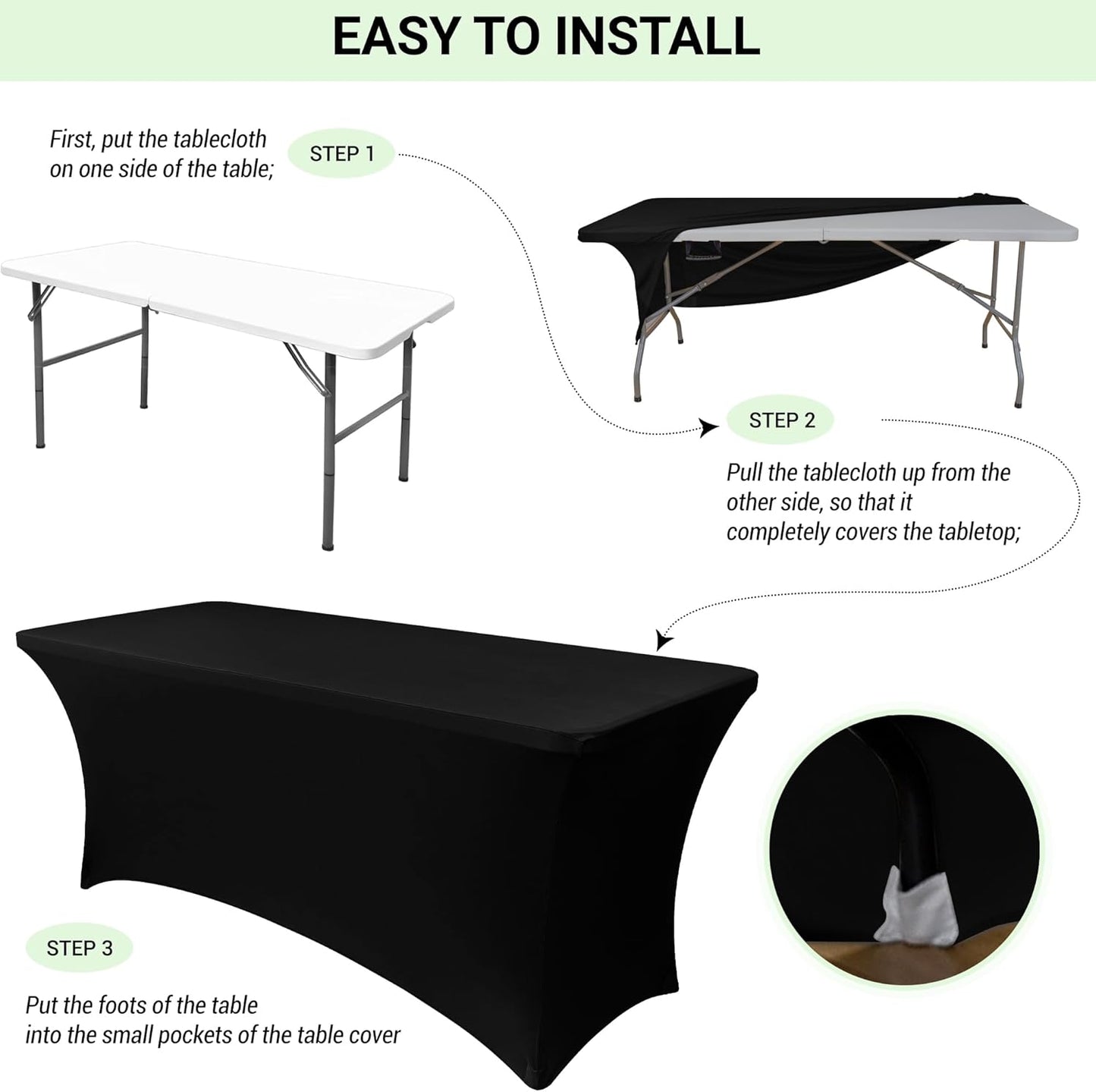 Obstal 6ft Stretch Spandex Table Cover for Standard Folding Tables - 2 Pack Universal Rectangular Fitted Tablecloth Protector for Wedding, Banquet and Party, 72L x 30W x 30H Inches, Cream, 2pc