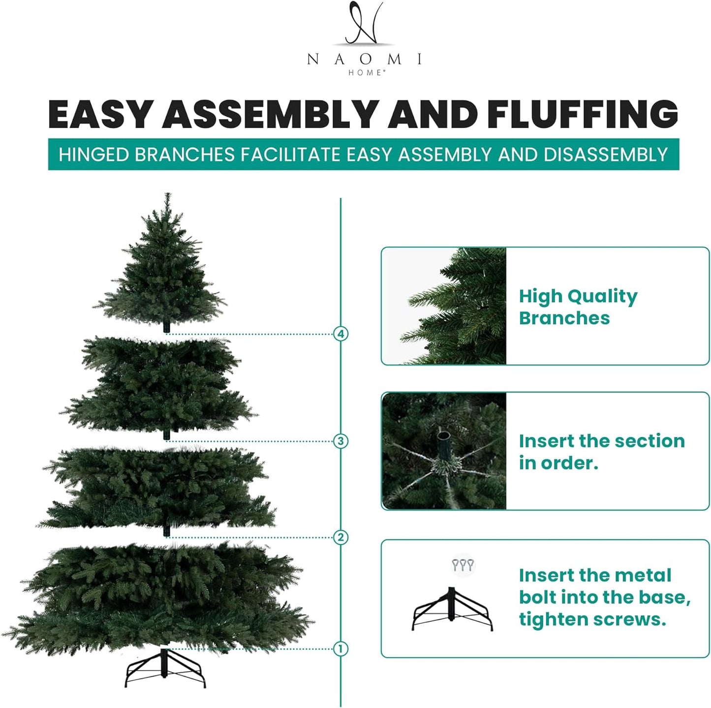 Cynthia 7.5ft Prelit Aritificial Christmas Tree with 3661 Branch Tips, 800 Warm Lights and Metal Stand, 60" Wide Realistic Rustic Christmas Tree with Lights by Naomi Home
