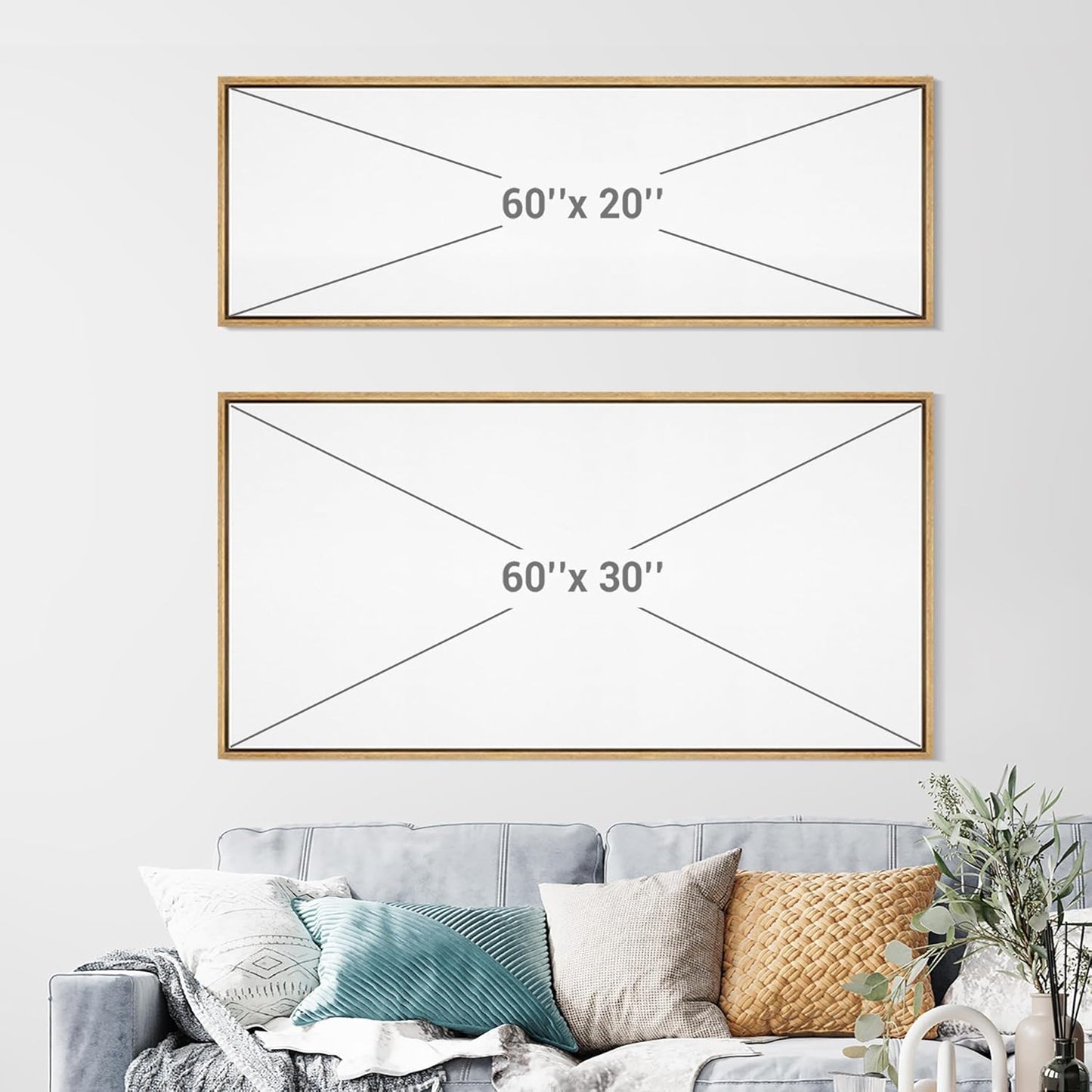 MUDECOR Large Framed Canvas Print Wall Art Misty Morning Meadow with Wildflowers Antique Retro Fine Art Illustrations Decorative Colorful for Bedroom - 60"x20"