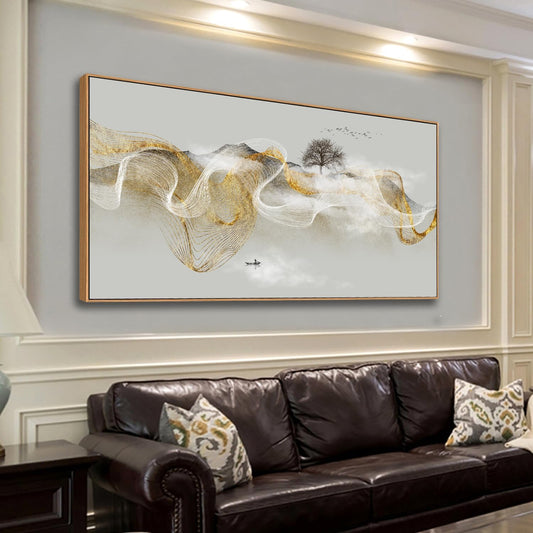 HUADAOART Wall Art Modern Zen Light Luxury Abstract Ink Landscape Background Wall Decor Canvas Print Artwork Home Decor for Living Room Bedroom 30x60 Inches（Framed）