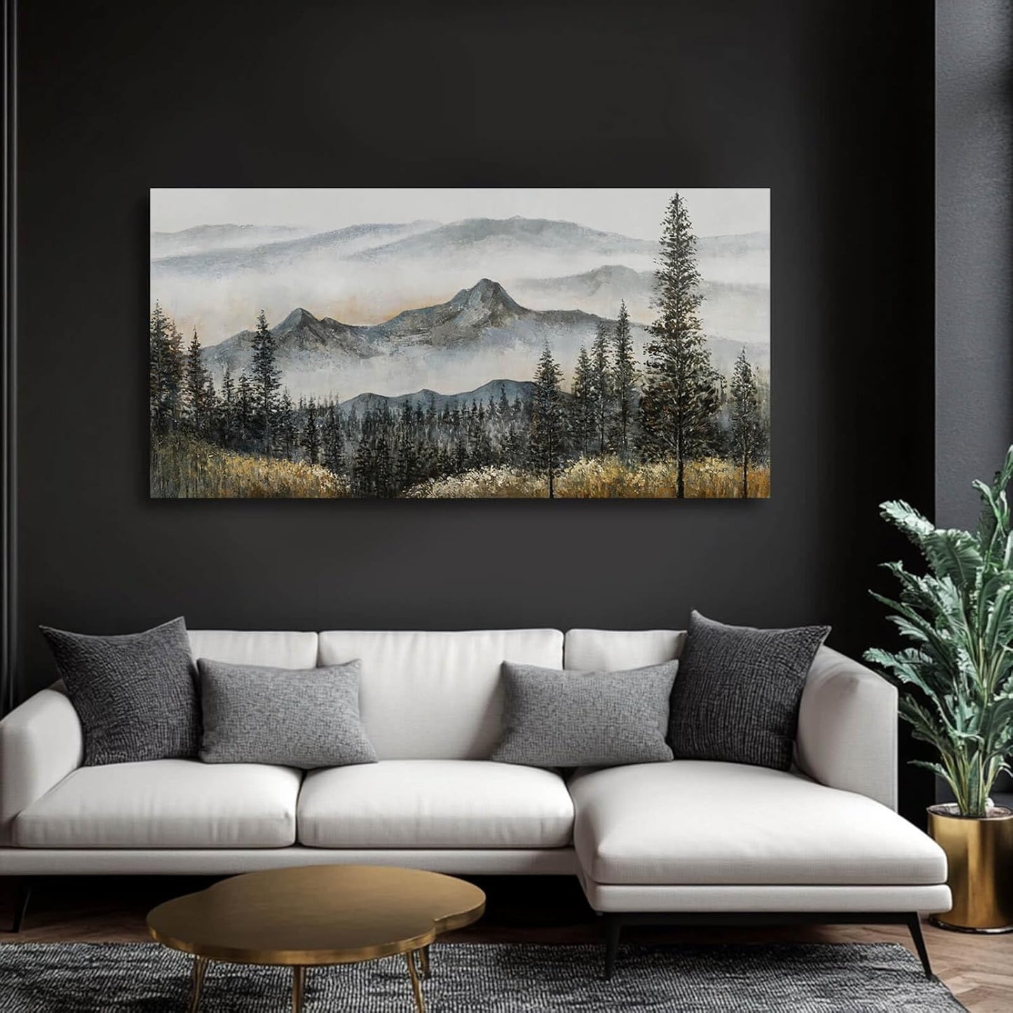 CHUDANHAO Green Wall Art for Living Room Boho Pictures forest Wall Art Modern Wall Decor for Bedroom Office Decor Mountain Prints Poster Artwork for Bedroom 24"x48"