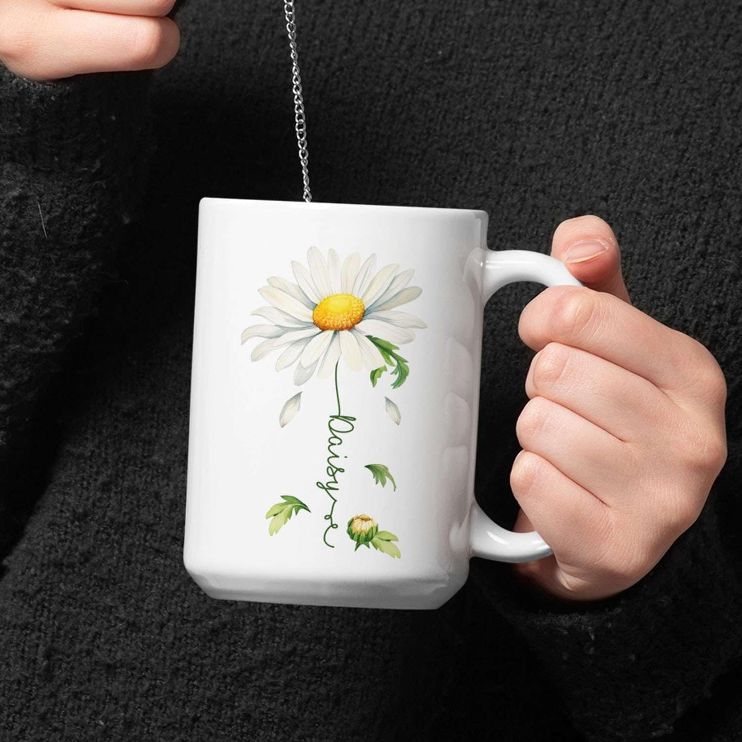 Lovely Daisy Flower Ceramic Mug, Customized Name On Floral Coffee Cup, Personalized Floral Accent Mug 11oz 15oz, Custom Daisy Lover Cup, Gift For Friend And Coworker, Novelty Daisy Mug