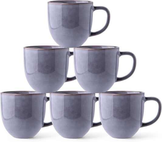AmorArc 12oz Coffee Mugs, Ceramic Coffee Mugs set of 6 for Man, Woman, Dad, Mom, Modern Coffee Mugs with handle for Latte/Cappuccino/Milk/Cocoa. Dishwasher&Microwave Safe, Gray-Reactive Glaze