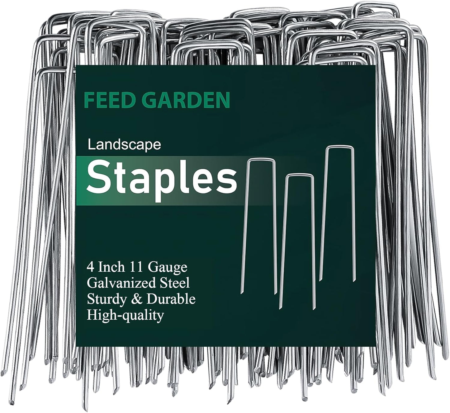FEED GARDEN 4 Inch 100 Pack Hot-dip Galvanized Landscape Staples 11 Gauge Anti-Rust Garden Stakes Landscaping Fabric SOD Pins Yard Stakes for Weed Barrier Fabric