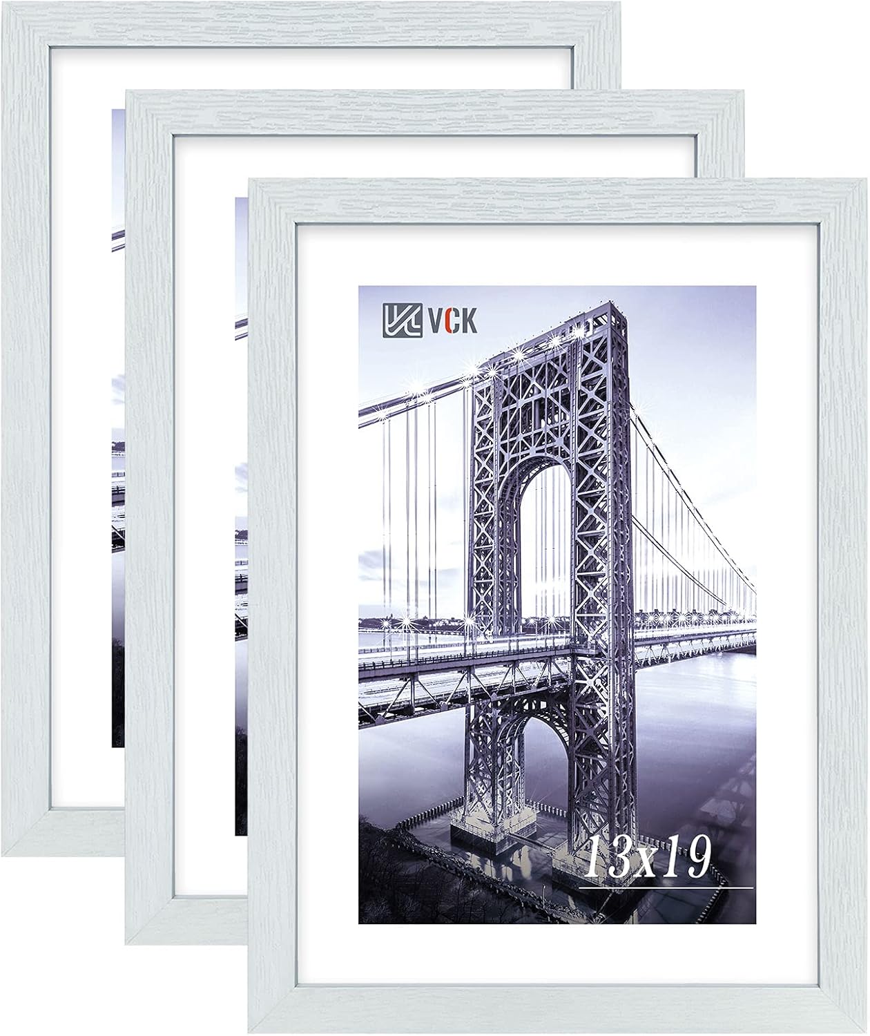 VCK Poster Frames 13x19 White 3 Pack, Solid Wood Picture Frames for Wall Mounting Hanging Art and Puzzle Frame
