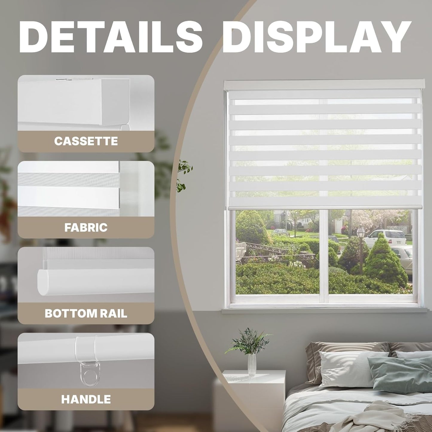 HESTIA Cordless Zebra Blinds Light Filtering Roller Shades Blackout Indoor Window Blind for Home Office,White,28" W x 54" H