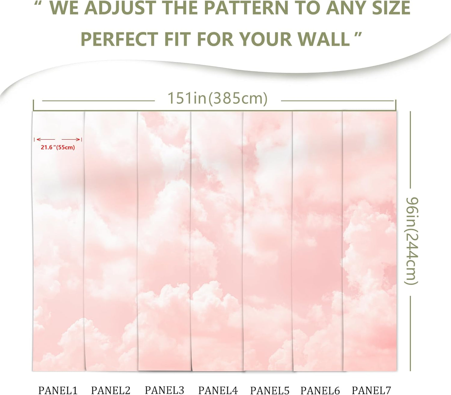 Pink Cloud Wallpaper Wall Mural for Bedroom Living Room (Not Peel n’ Stick)