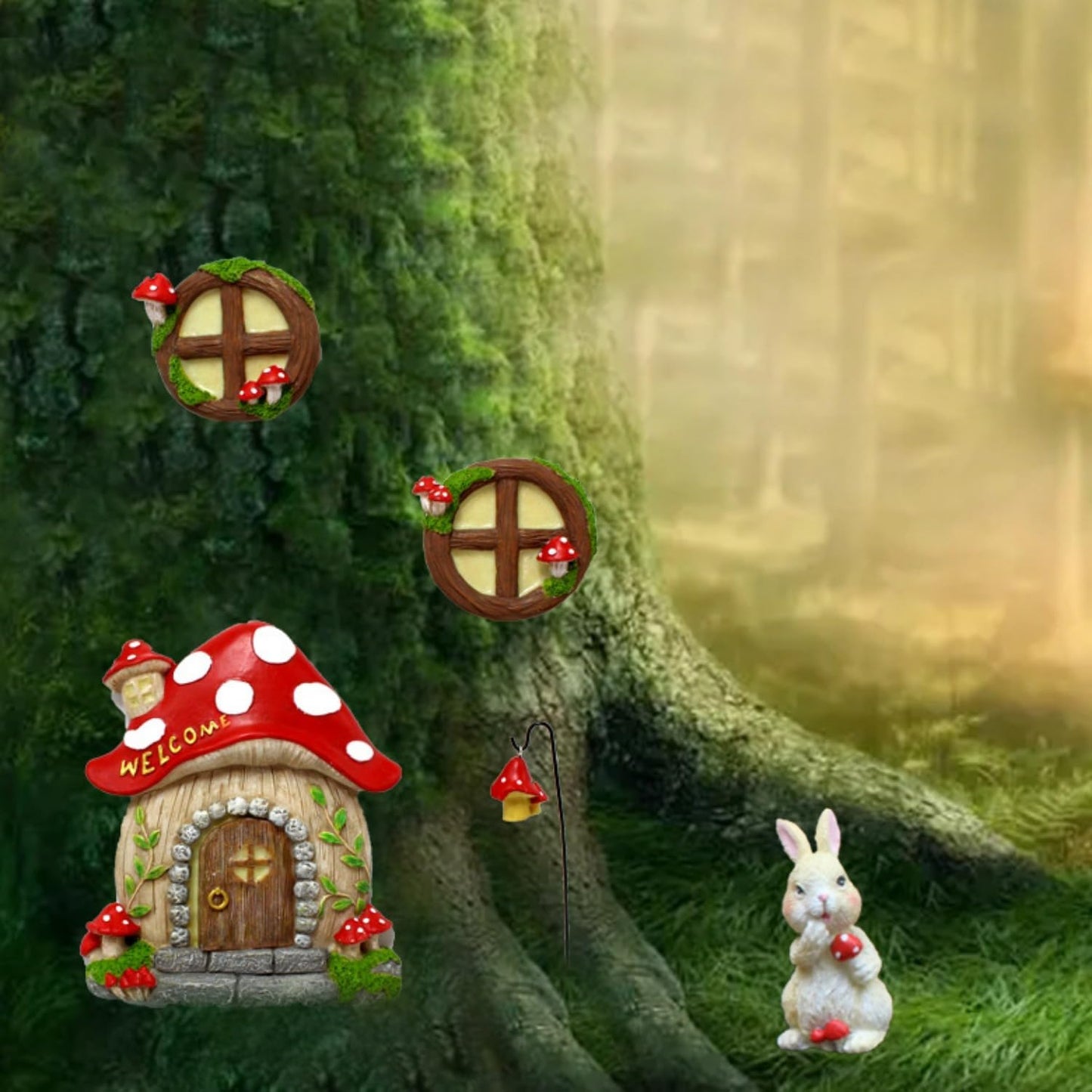 Garden Fairy Decor for Outside Wall Tree Decoration Fairy Door and Window Accessories, Butterfly Mushroom Leaves Fairy House Kit, Fairy Garden Decor, Fairy Garden Decor, Fairy Garden Decorations