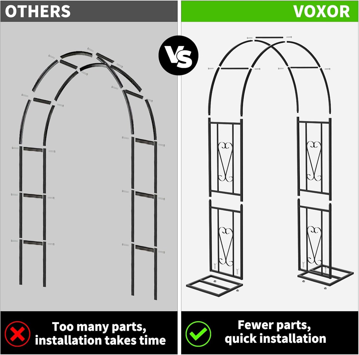 Metal Garden Arch, Heavy Duty Garden Trellis for Climbing Plants, with Enlarged Base for Stability, for Wedding Garden Arch & Bridal Party Decoration, 1 Pack