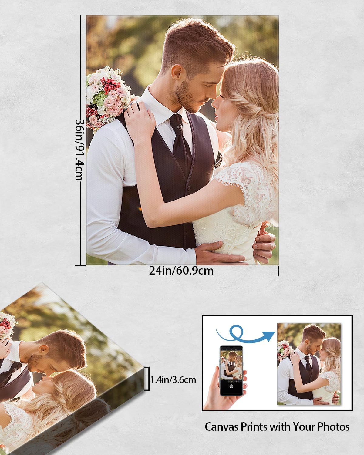 AbcCustomize Canvas Prints with Your Photos，Custom Canvas Wall Art for Bedroom, Living Room, Farmhouse Decor，Personalized Gifts Canvas Prints for Family，Friend，Lover，Pet