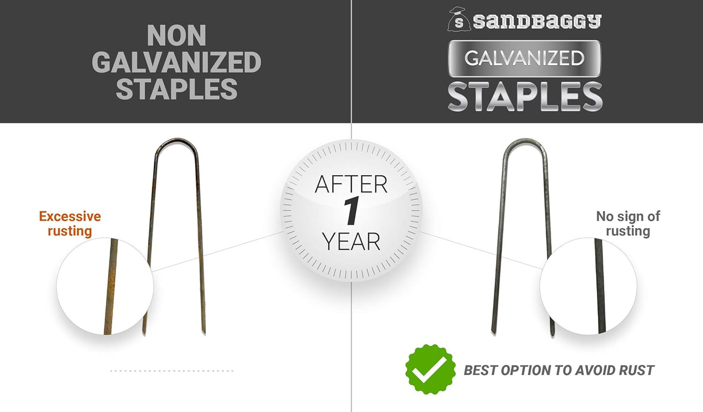 Sandbaggy Galvanized 6-Inch Landscape Staples ~ 9 Gauge Steel - Fabric Pins, Garden Earth Stakes, Ground Cover, Fence Anchors, Lawn Nails ~ Trusted by Organic Farmers Across The USA (1,000 Staples)