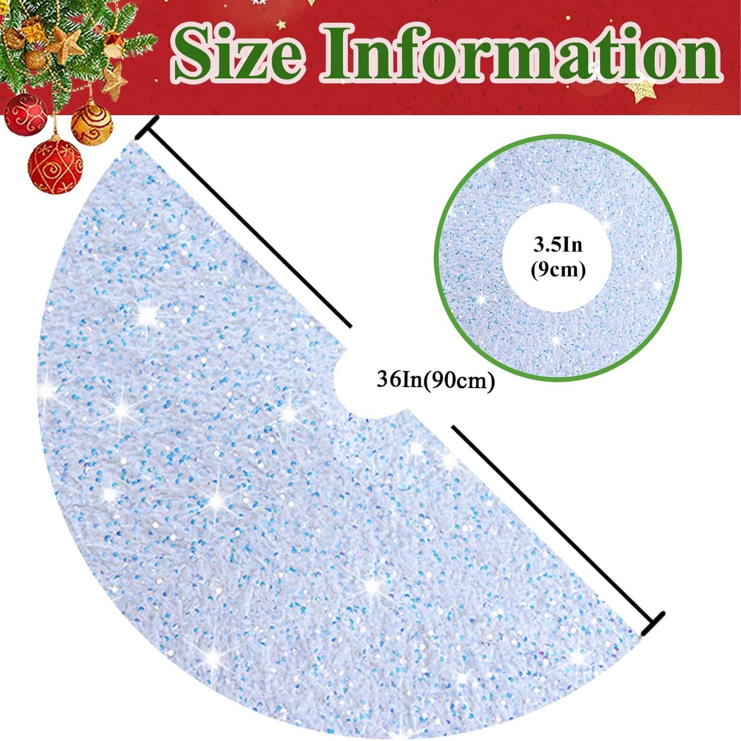 MODFUNS Christmas Tree Skirt Iridescent White Sequin Xmas Tree Skirt 36 Inch Glitter Velvet Tree Skirt Mat Shimmer Christmas Tree Floor Skirt Shiny Tree Collar for New Year Xmas Tree Decoration