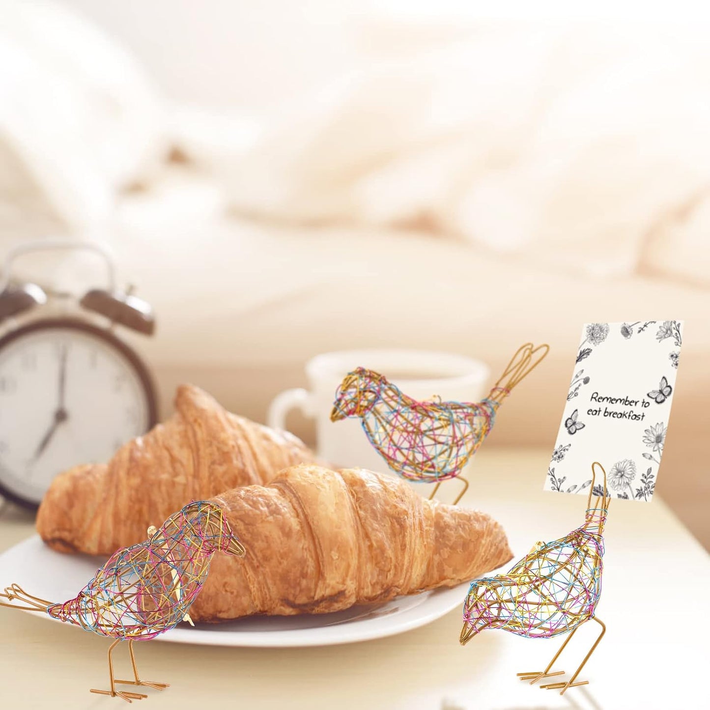 Modern Table Decor Set of 3 - Handmade Metal Bird Sculptures with Colorful Wire Weaving, Multi-Pose Rustic Home Accent & Christmas Tree Ornaments