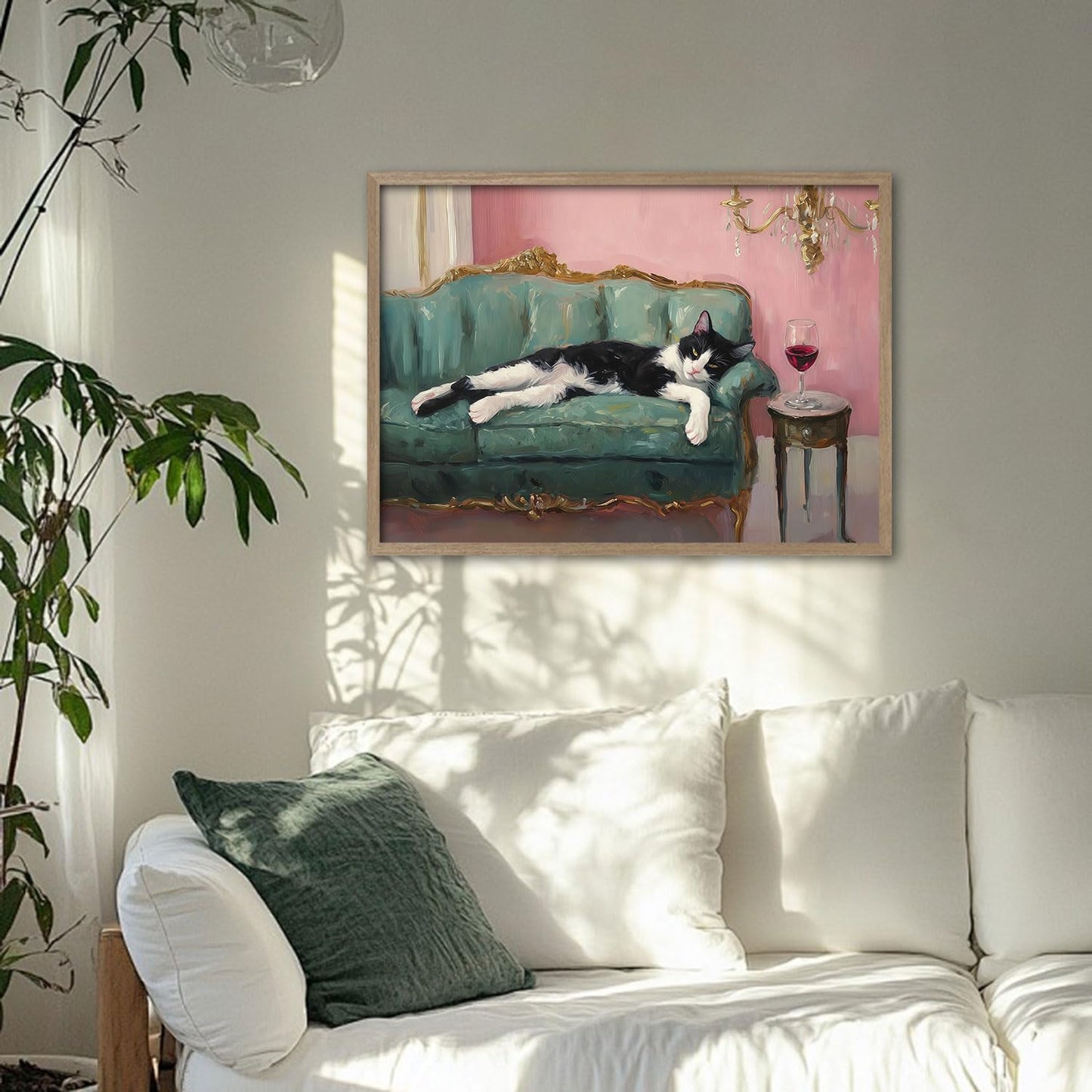 Wooden Framed Black And White Cat Wall Art Modern Style Canvas Print Lazy Persian Cat Poster Picture Decoration Painting Gallery Style Artwork Suitable For Living Room Bedroom Decoration 12x16 Inch