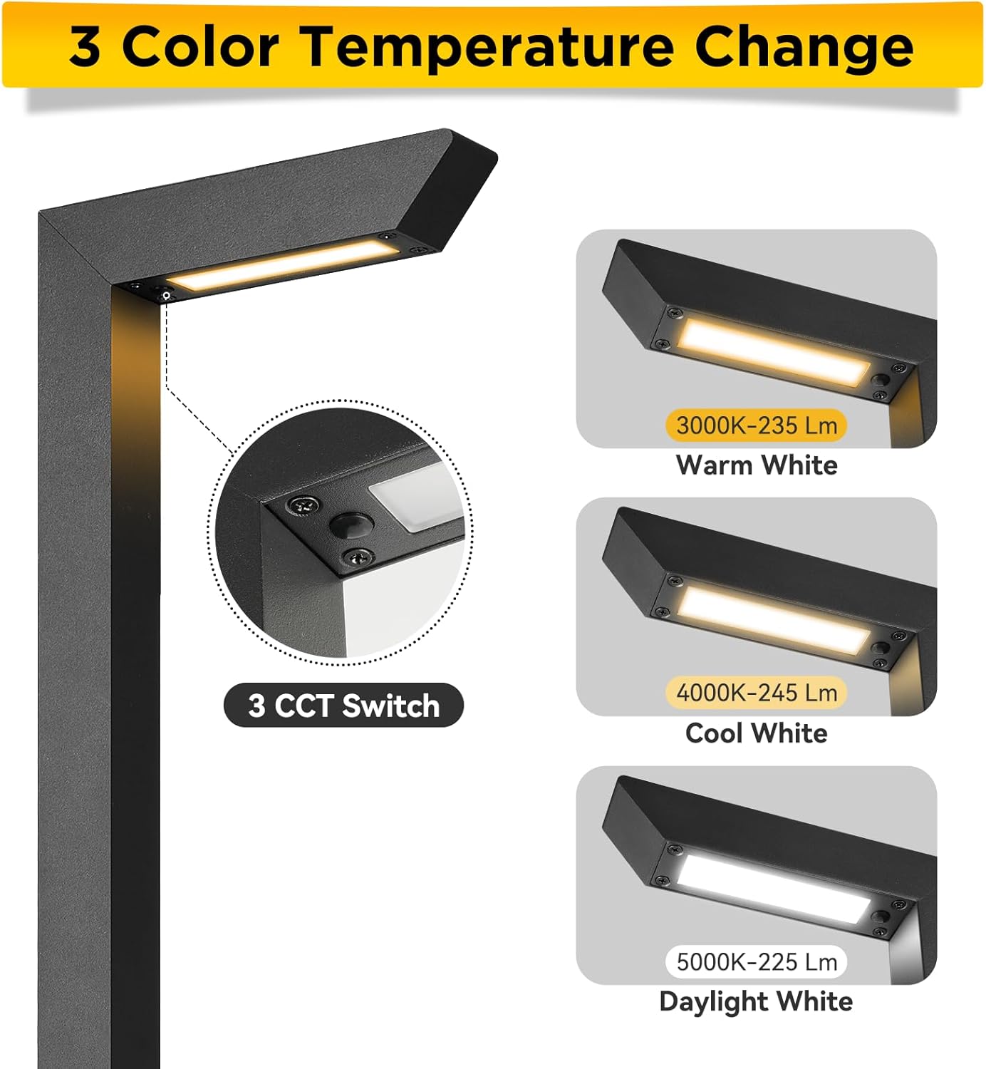 Gardencoin 3CCT LED Low Voltage Landscape Pathway Light, 12V Premium 3000K/4000K/5000K Selectable Path Lights Wired, Modern Walkway Lights Outdoor, Higher Housing with Larger Stake (19.7IN, 8 Pack)