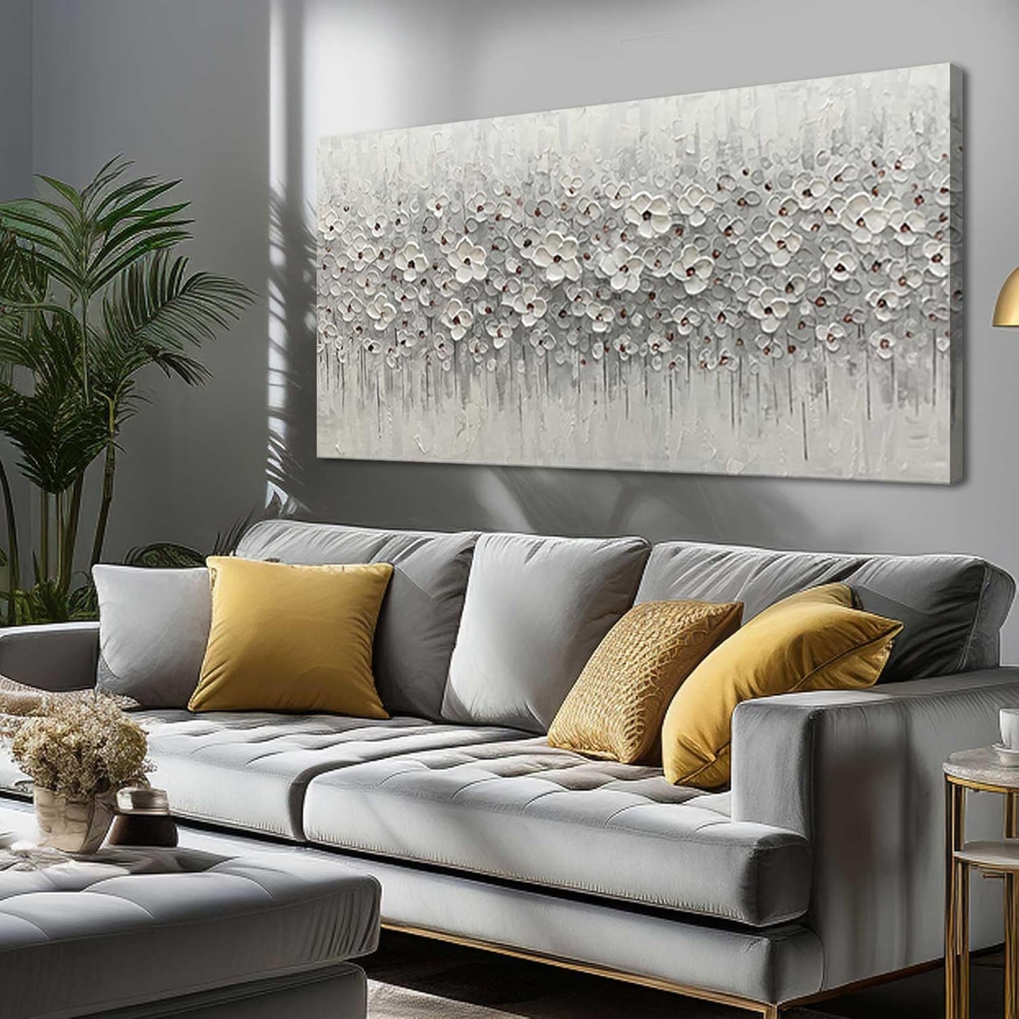 SDYA White Flowers Canvas Art Hanging Decor Botanical Wall Decoration for Living Room Bedroom Oil Painting Contemporary Artwork for office 24x48 Inch
