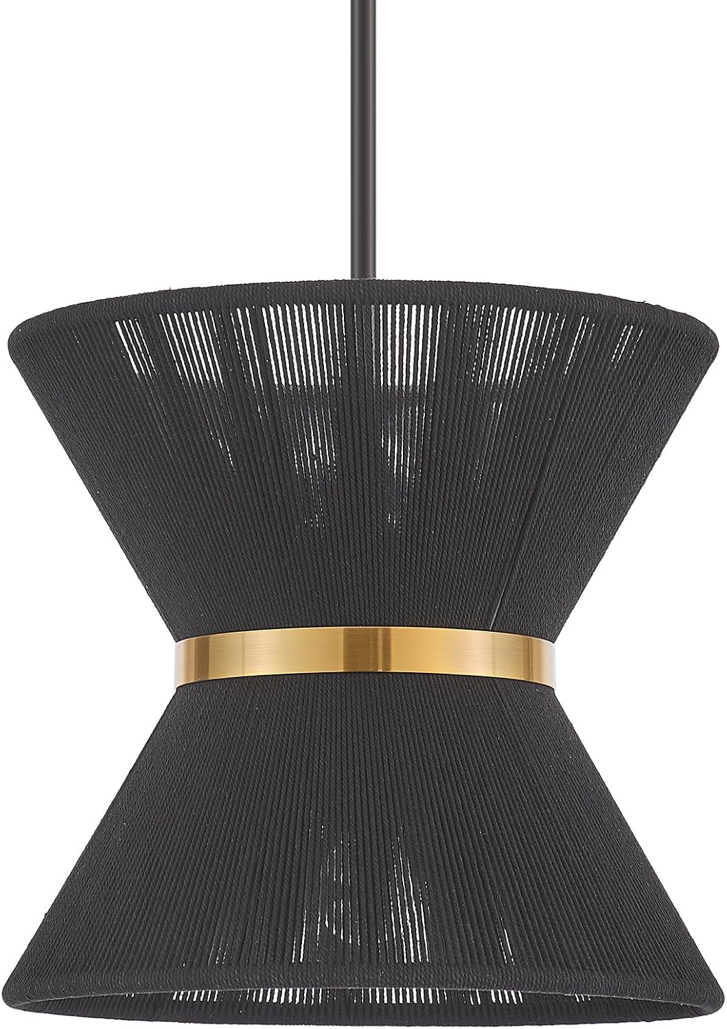 Hand Woven Boho Pendant Light Coastal Mini Modern Chandelier Adjustable Transitional Minimalist Pendant Lighting Fixtures for Kitchen Island Dining Room, Black, Dia 12.2”, UL Listed