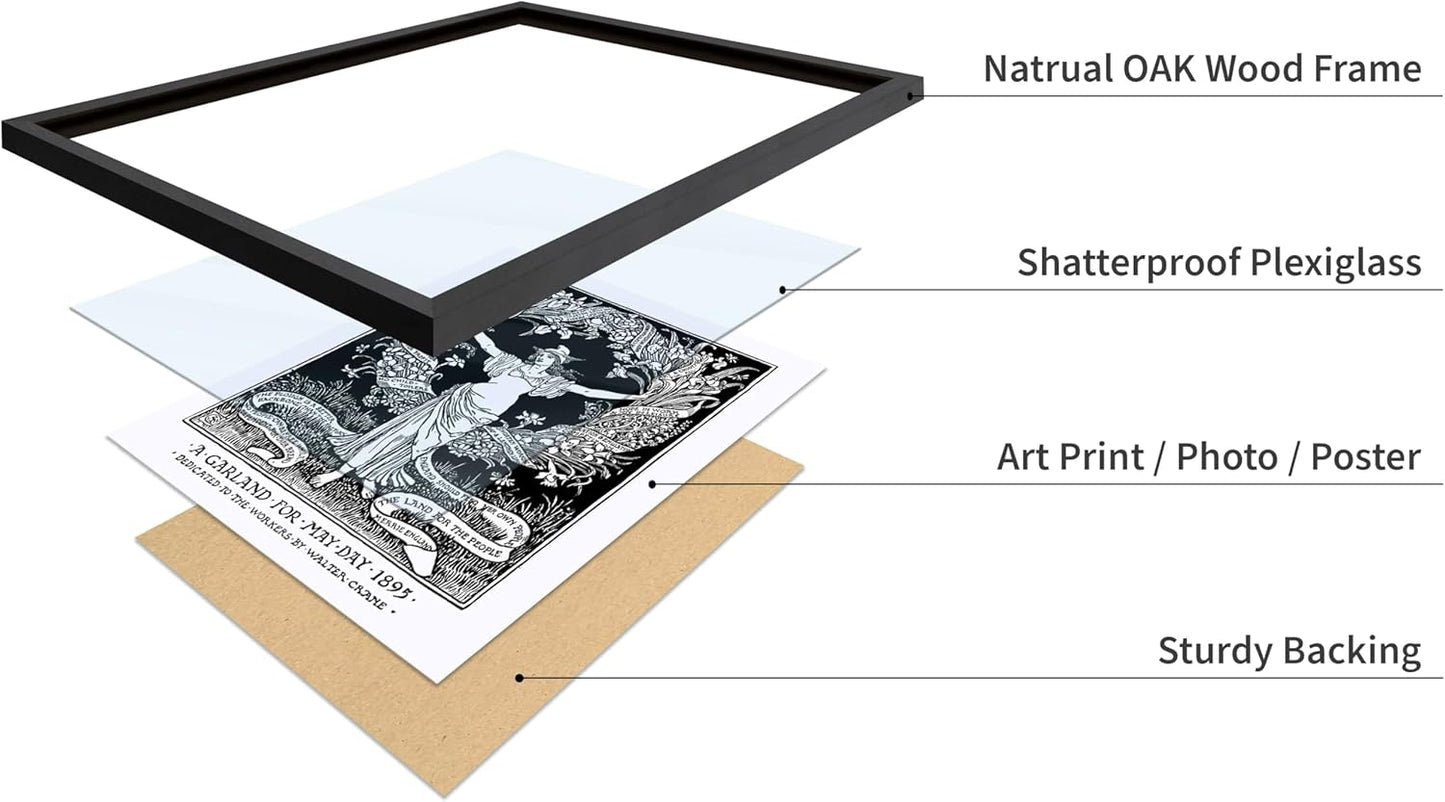 Poster Master Vintage Walter Crane Poster - Retro A Garland for May Day Print - Socialist Art - Gift for Him, Her, Men, Women - Wall Decor for Home, Office, Living Room, 8x10 Black Framed