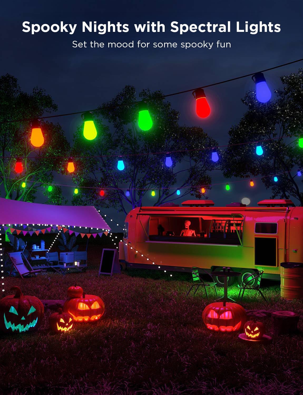 Govee Smart Outdoor String Lights H7029, 24ft RGBIC Outdoor Lights with 8 Dimmable LED Bulbs, IP65 Waterproof, Color Changing Warm White Lights with 47 Scene Modes for Patio, Backyard, App Control