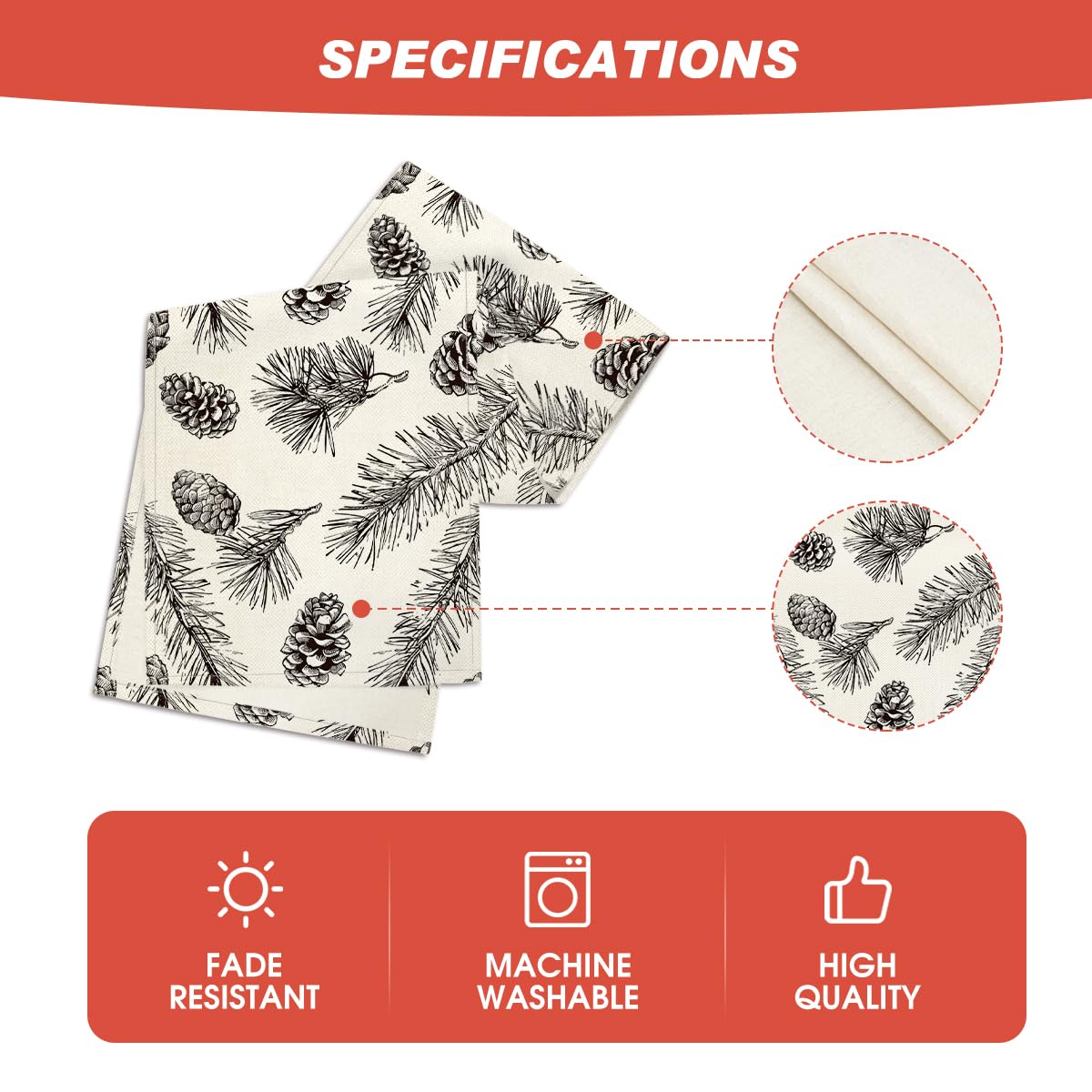 Seasonal Fir and Pine Cone Christmas Table Runner - Winter Leaves Holiday Dining Decor (Available in 4 Sizes)