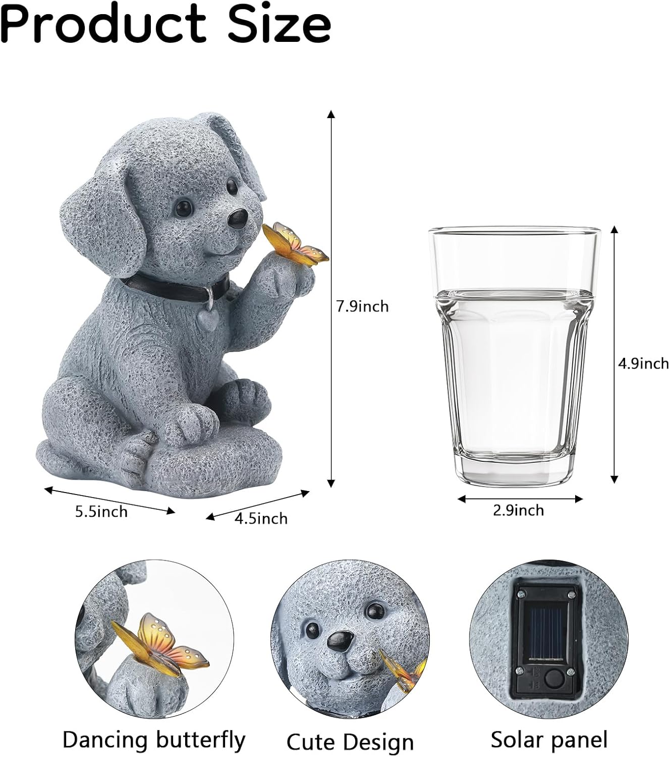 Solar Puppy Dog Garden Decor - Cute Pet Memorial Statue, Auto On/Off LED Light, Weatherproof Resin for Yard Pathway & Dog Lover Gifts