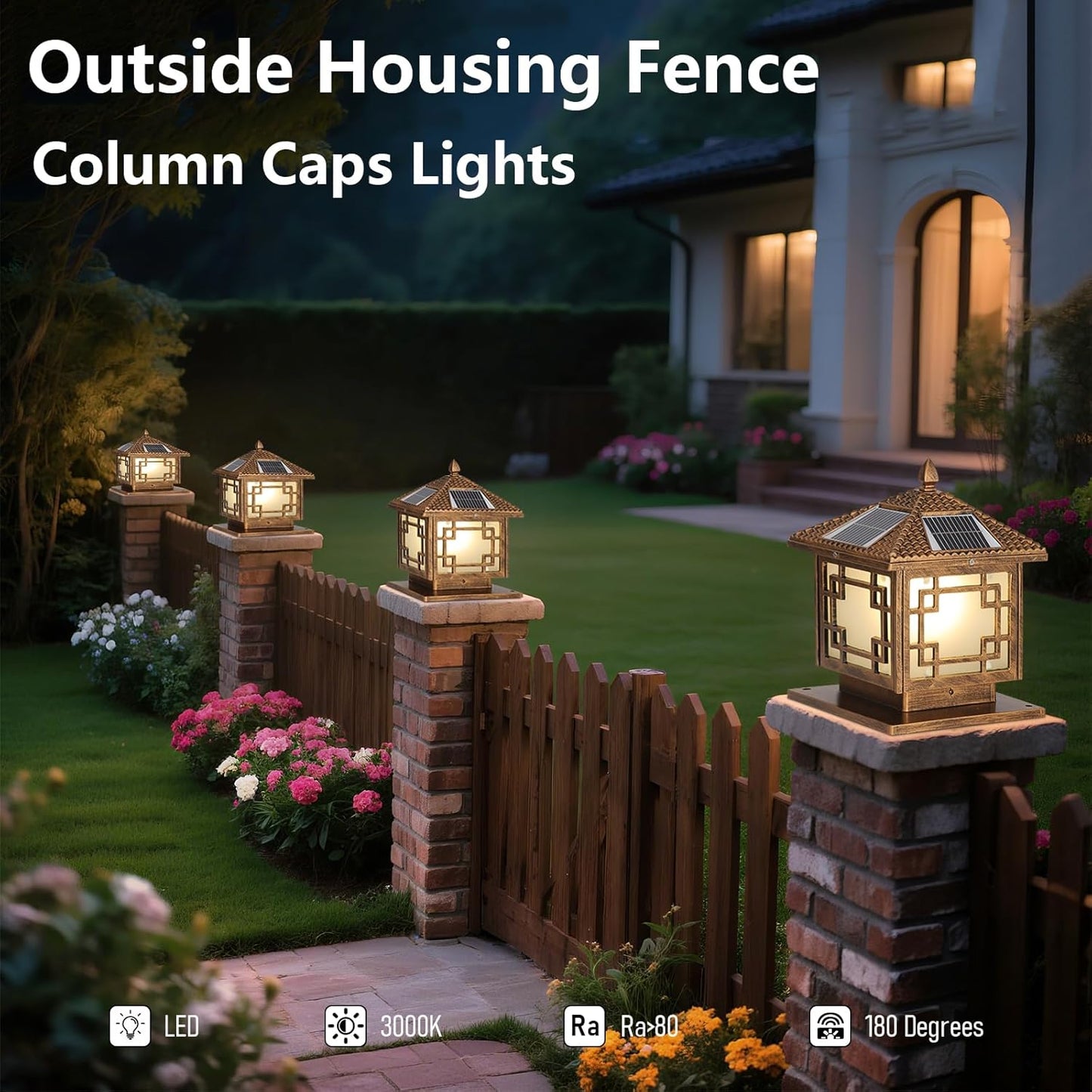 SLAWA Outside Housing Post Lighting Fixtures 9.8In Solar Post Caps Lights Bronze Aluminium Waterproof Column Light Outdoor Solar Powered Landscape Lighting Porch Pillar Lamp Fence Deck Mailbox Lantern