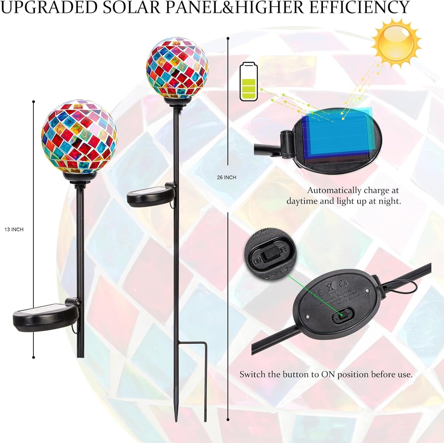 VCUTEKA Solar Garden Lights - Mosaic Solar Lights Outdoor Decor Pathway Light Waterpoof LED Stake Light for Landscape Lawn Patio