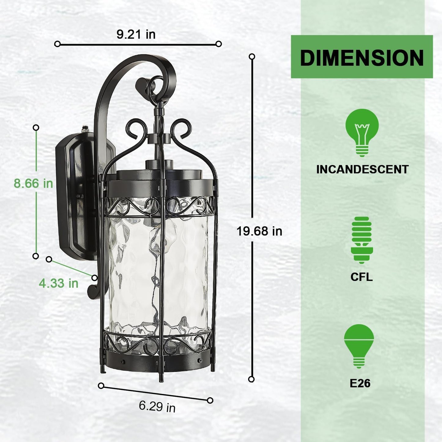 Large Dusk to Dawn Sensor Outdoor Wall Sconce,19.68" H Vintage Exterior Light Fixture with IP65 Waterproof,Classical European Style Porch Light with Water Glass for Front Door Balcony Porch