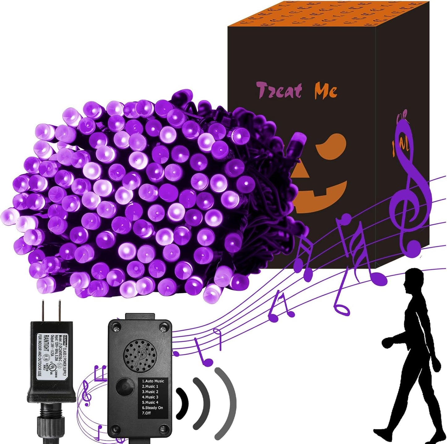 PEIDUO Halloween Decorations Outdoor, 82 FT 200 LED Purple String Lights, Motion Sensor Controller Sync with Spooky Music, Twinkle Fairy Lights for Outside Indoor Party Bedroom Halloween Decor