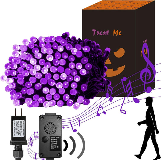 PEIDUO Halloween Decorations Outdoor, 82 FT 200 LED Purple String Lights, Motion Sensor Controller Sync with Spooky Music, Twinkle Fairy Lights for Outside Indoor Party Bedroom Halloween Decor