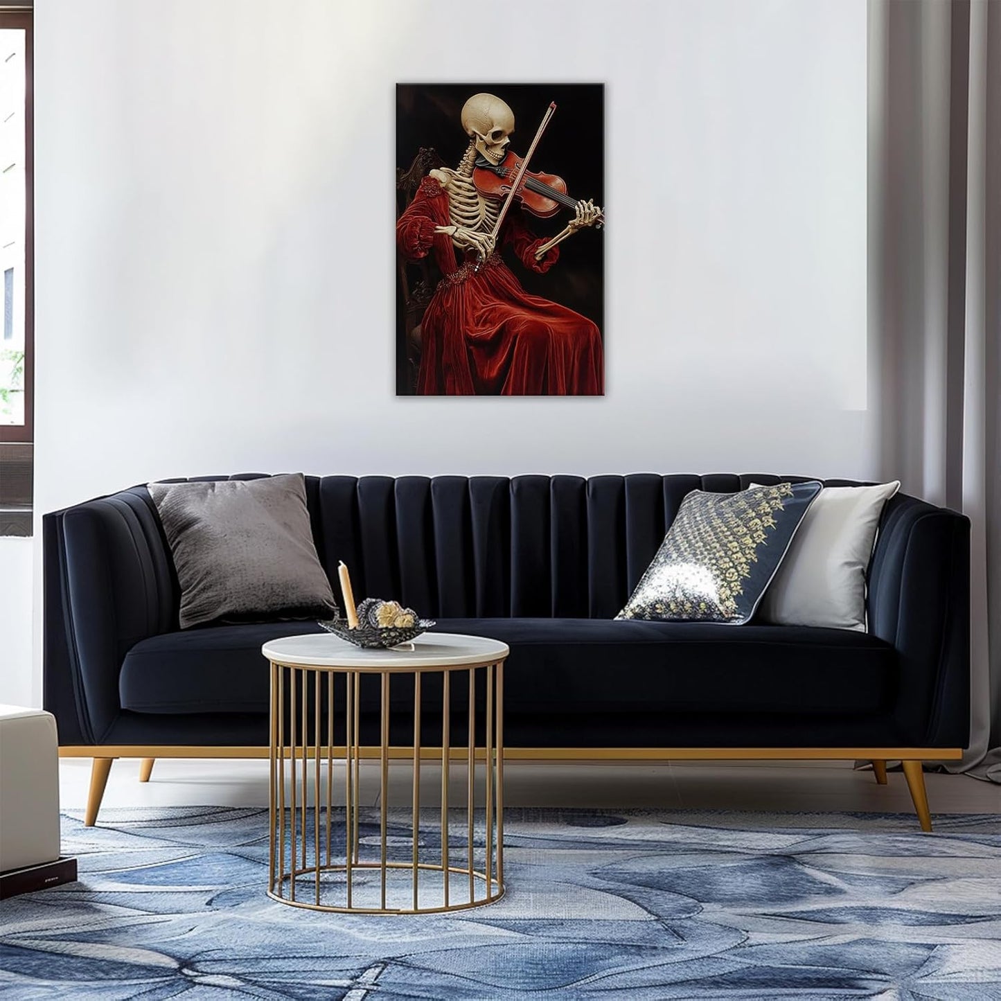 OAAPITI Gothic Skull Violinist Wall Art Macabre Musician Canvas Print Edgy Dark Art Vintage Halloween Decoration for Living Room Bedroom Home Wall Decor(Artwork-9,24"x36")